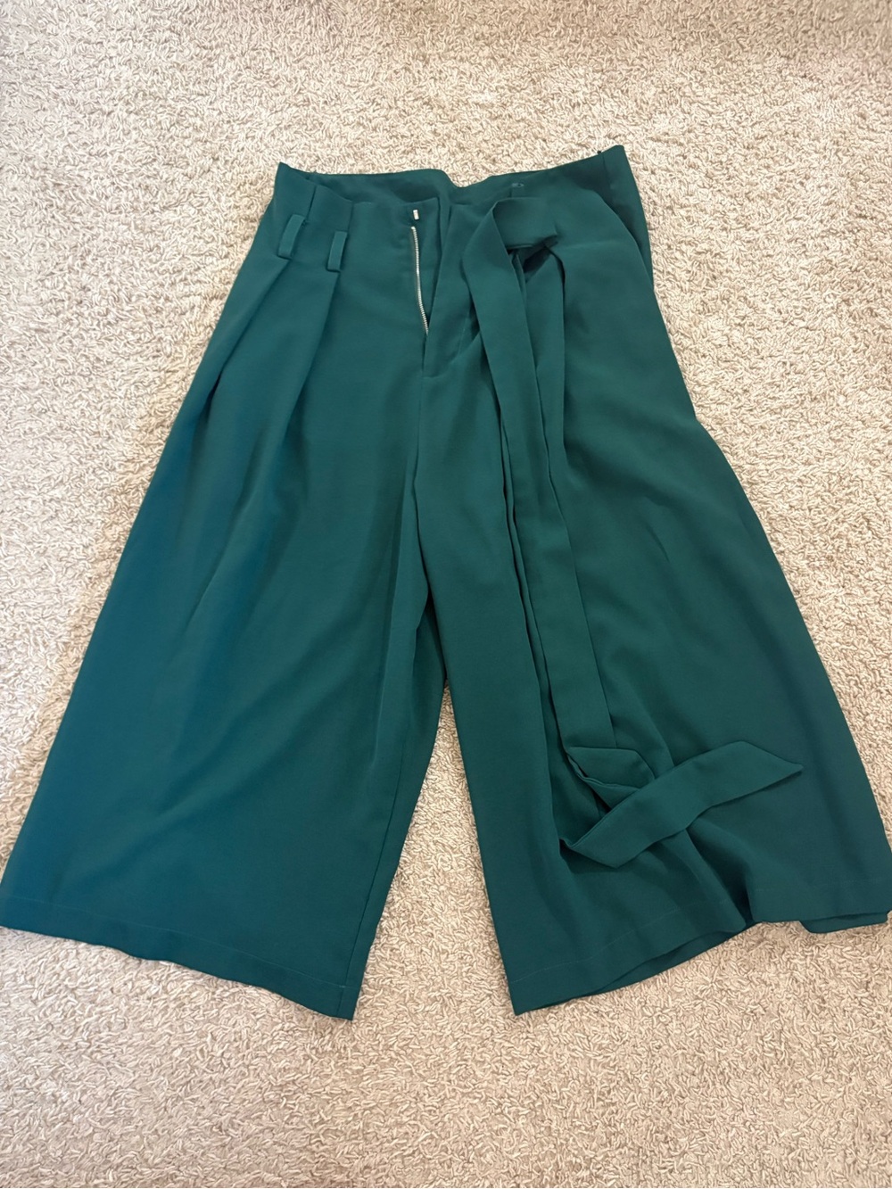 Style Rack Emerald Green Wide-Leg Tie Waist Culottes